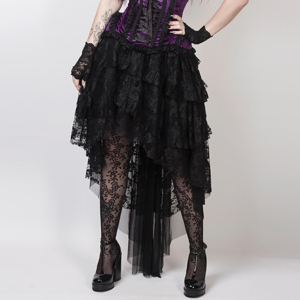 Burlesque Goth Lace Tulle Hi-Lo Skirt